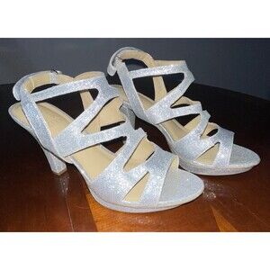 Naturalizer Silver Glitter Strappy Heel Sandals